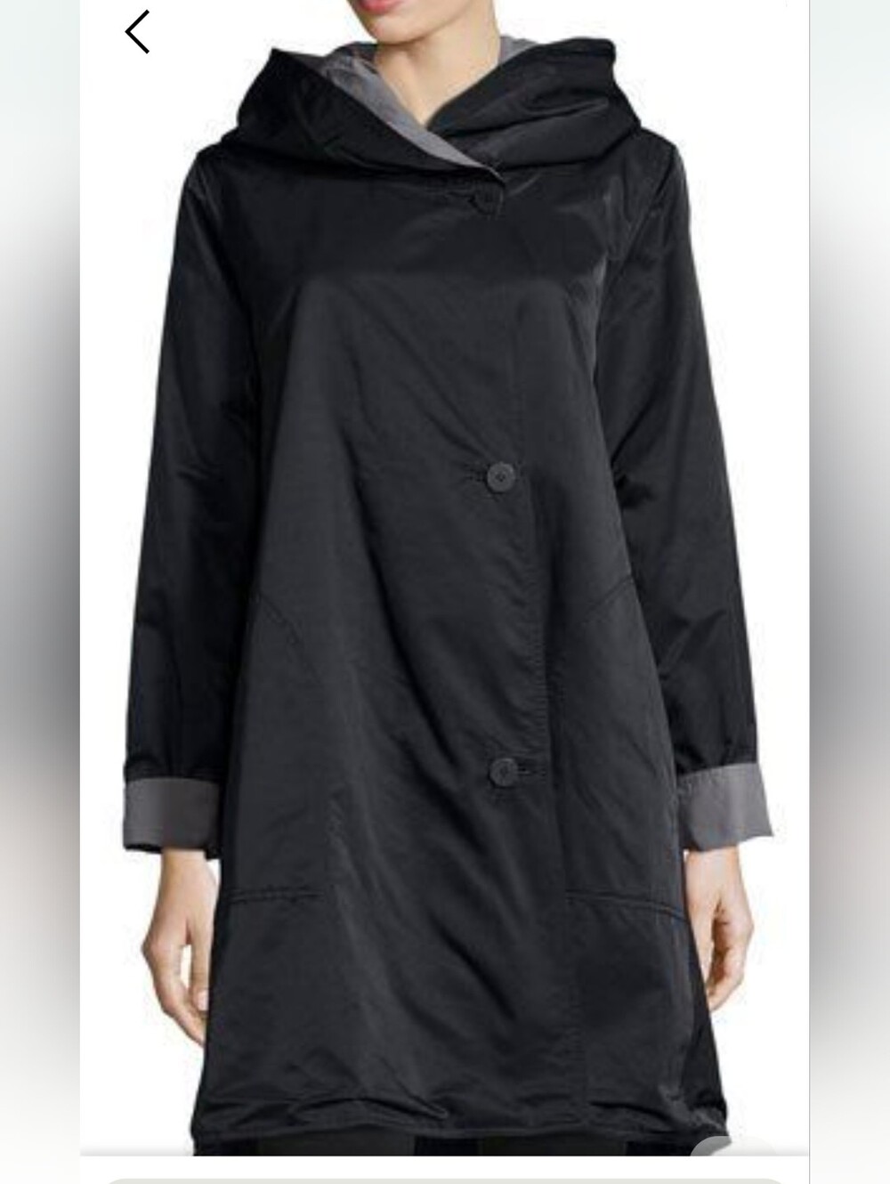 Eileen Fisher Lightweight Hooded Trench/Raincoat - Black Sz.XL